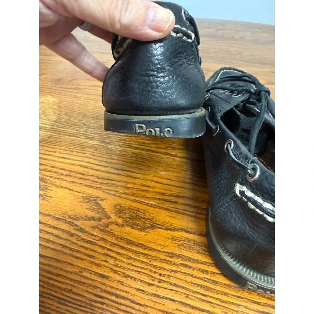 Men's Black Leather Polo Boat Loafers, Black Size 8